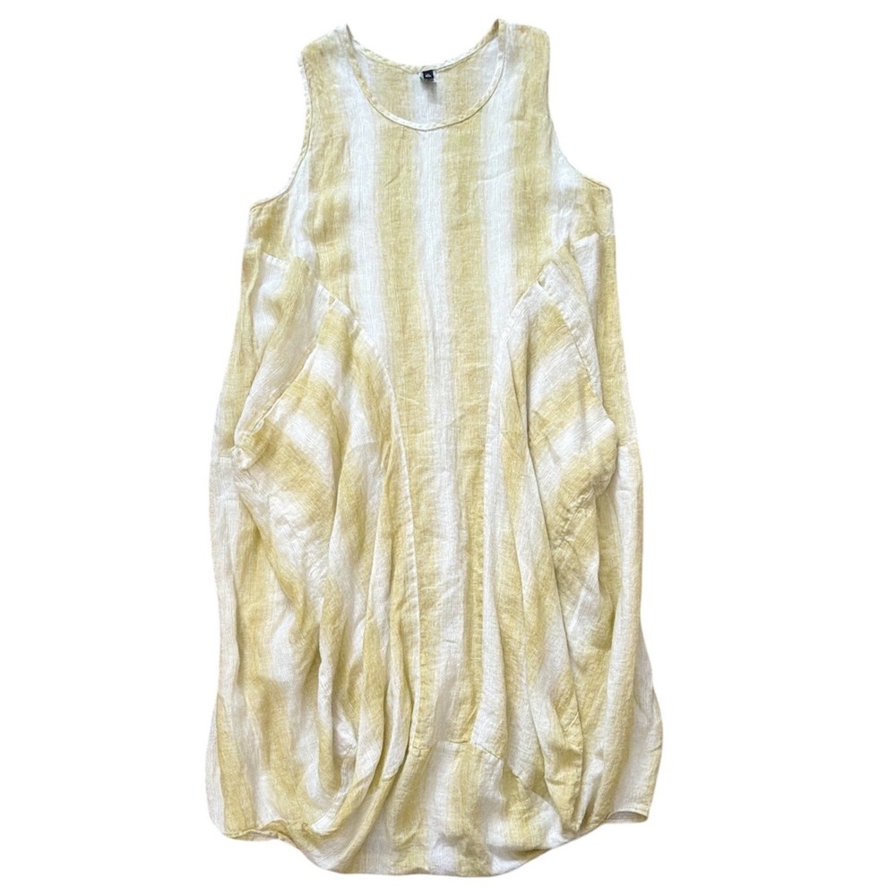 Dress To Kill Women One Size Yellow White Striped Lagenlook Draped Midi Dress